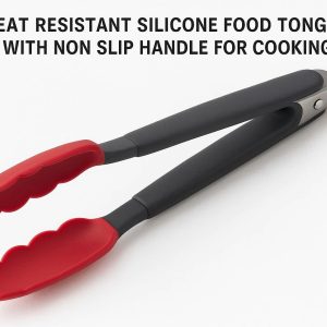 Heat Resistant Silicone Food Tongs with Non Slip Handle for Cooking